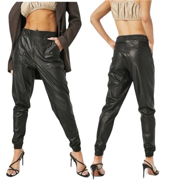 Spanx Women's Black Leather Like Jogger Rise High - Picture 1 of 17